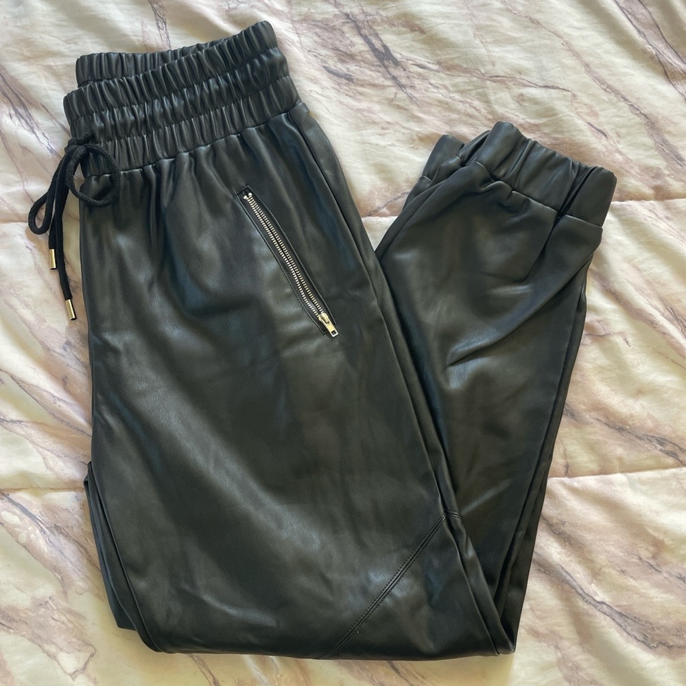 12th Tribe Black Faux Leather Pants